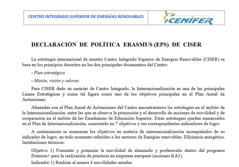 Cenifer Declaracion Política ERASMUS 2020