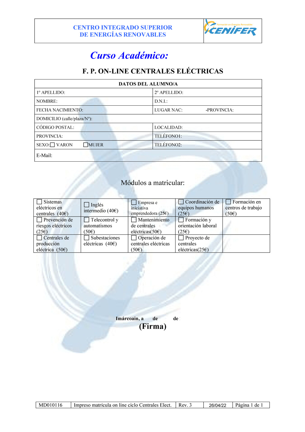 Ciser 2023 2024 Impreso matricula FP Online