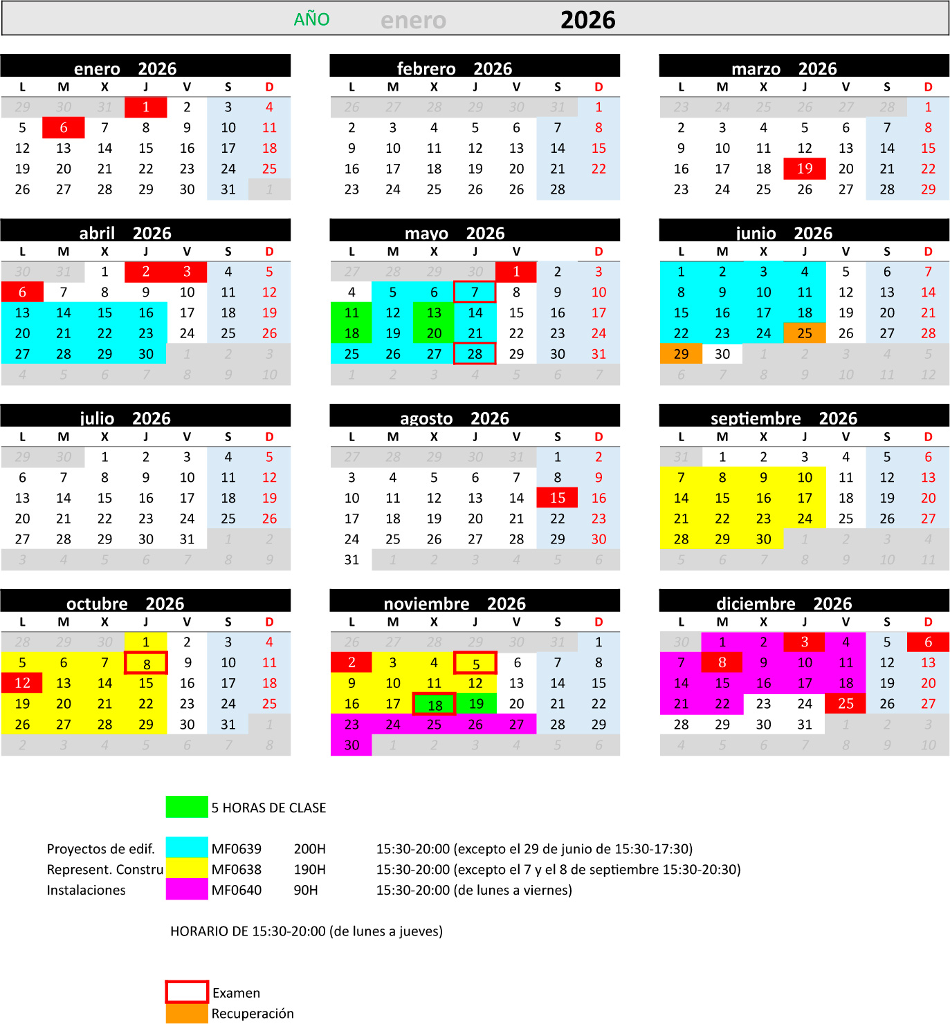 Cenifer calendario CP3 Representación de proyectos de edificación